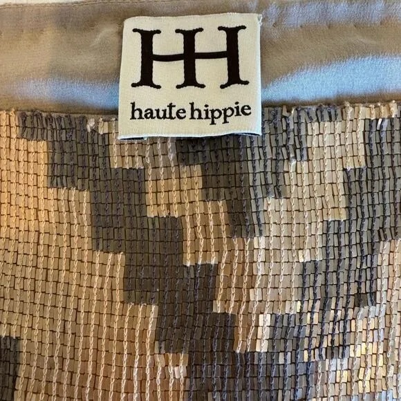 Haute Hippie Matte Sequin Taupe Side Zip Straight Mini Skirt NWOT S