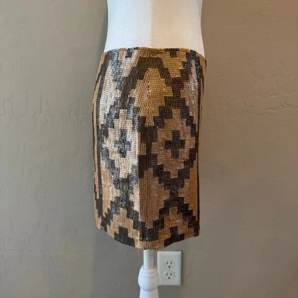 Haute Hippie Matte Sequin Taupe Side Zip Straight Mini Skirt NWOT S