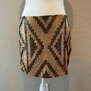 Haute Hippie Matte Sequin Taupe Side Zip Straight Mini Skirt NWOT S