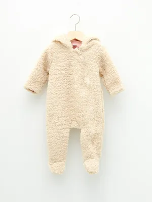 Hooded Long Sleeve Basic Baby Girl Zipper Jumpsuit