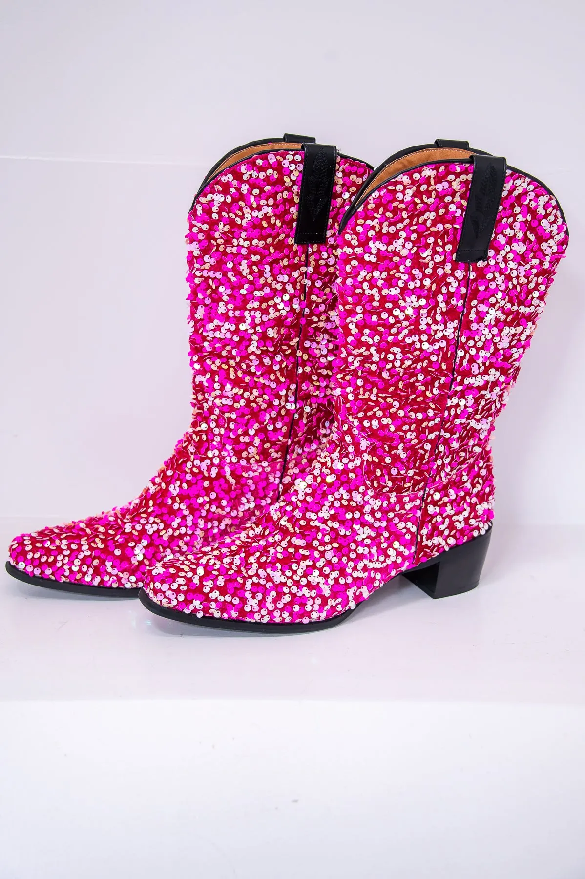 Howdy Valentine Pink/Light Pink Velvet Sequin Cowgirl Boots - SHO2649PK