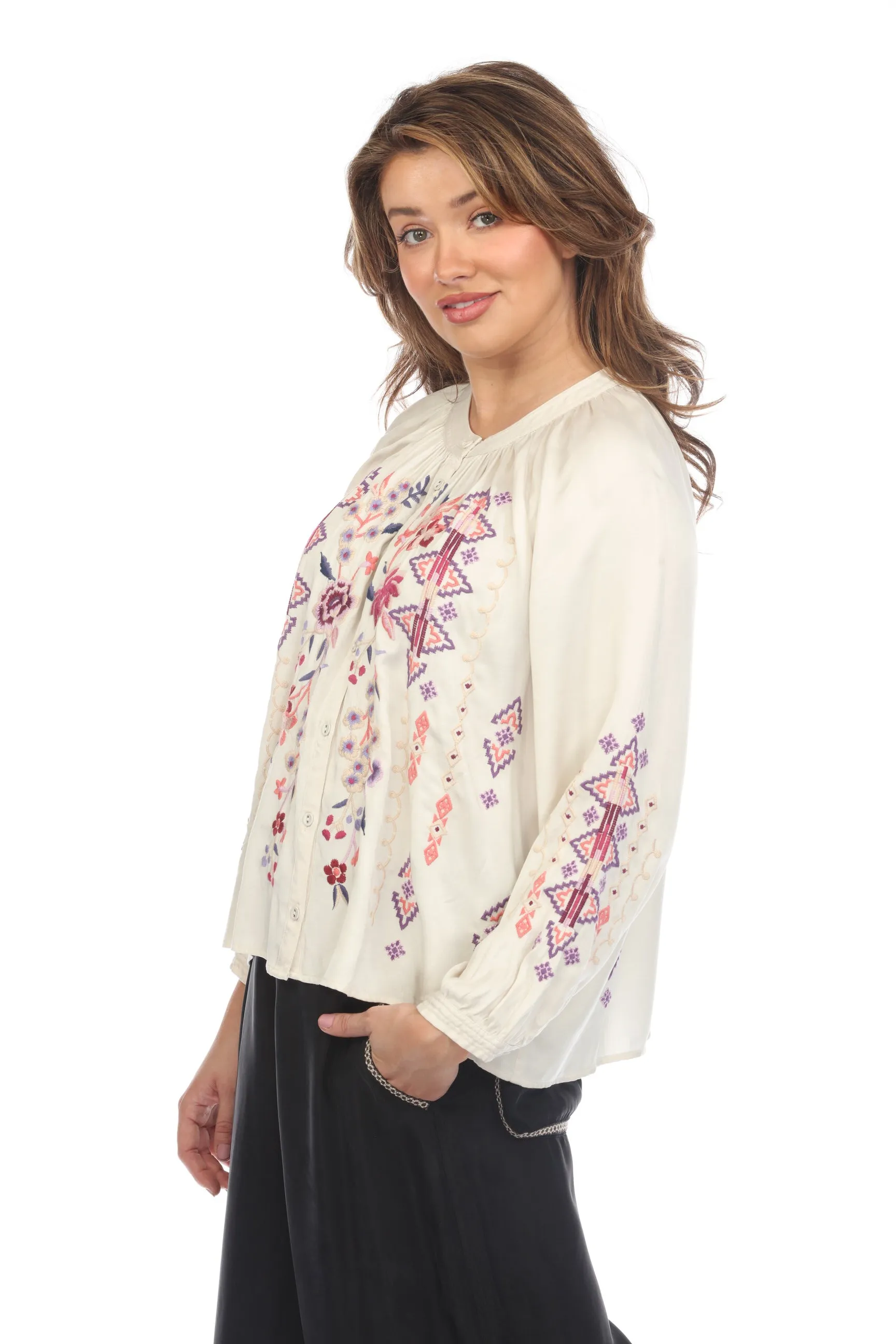 Johnny Was Workshop Curacao Raglan Poet Shirt Boho Chic W15323