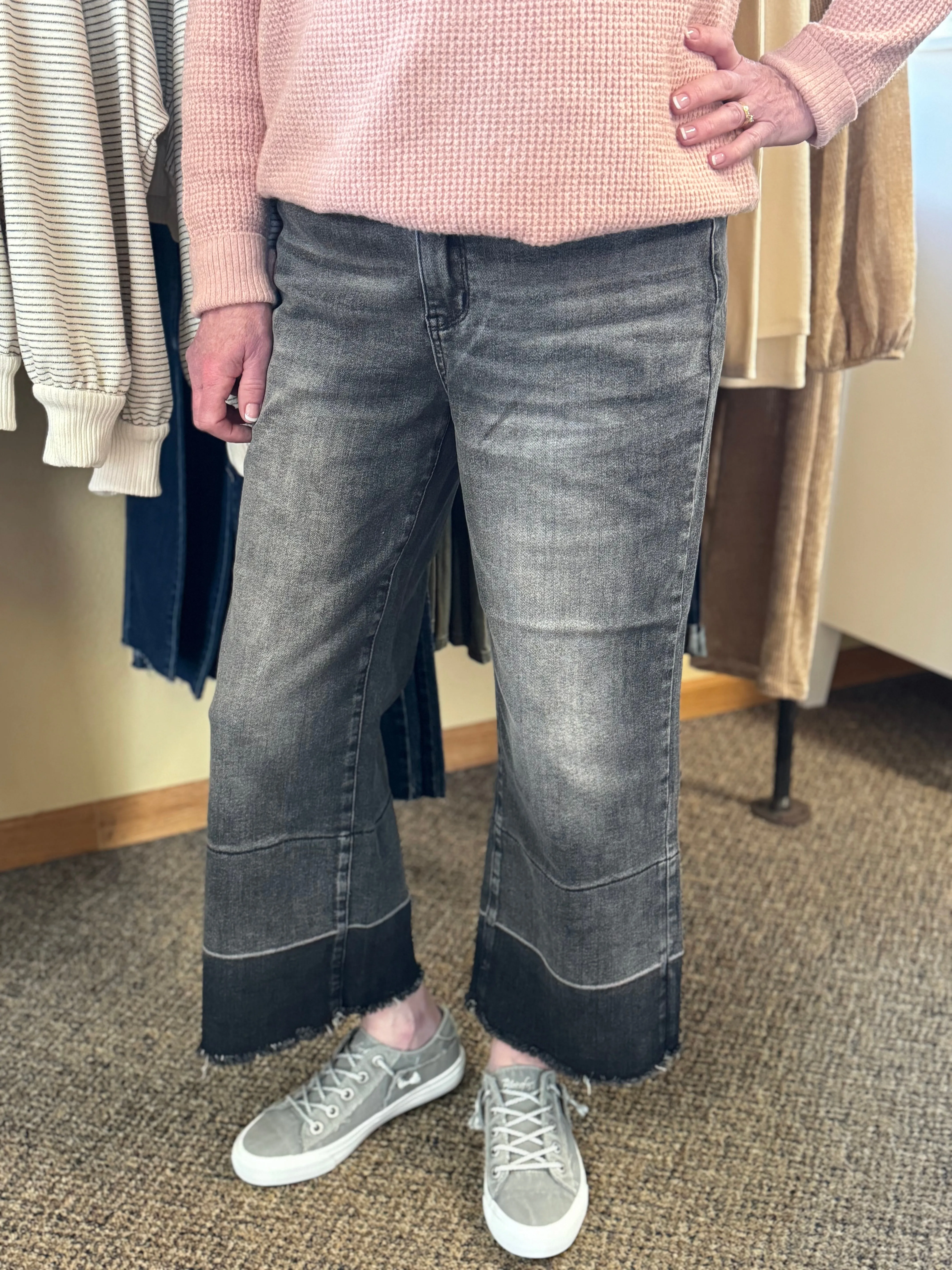 judy blue grey dipped wide crop