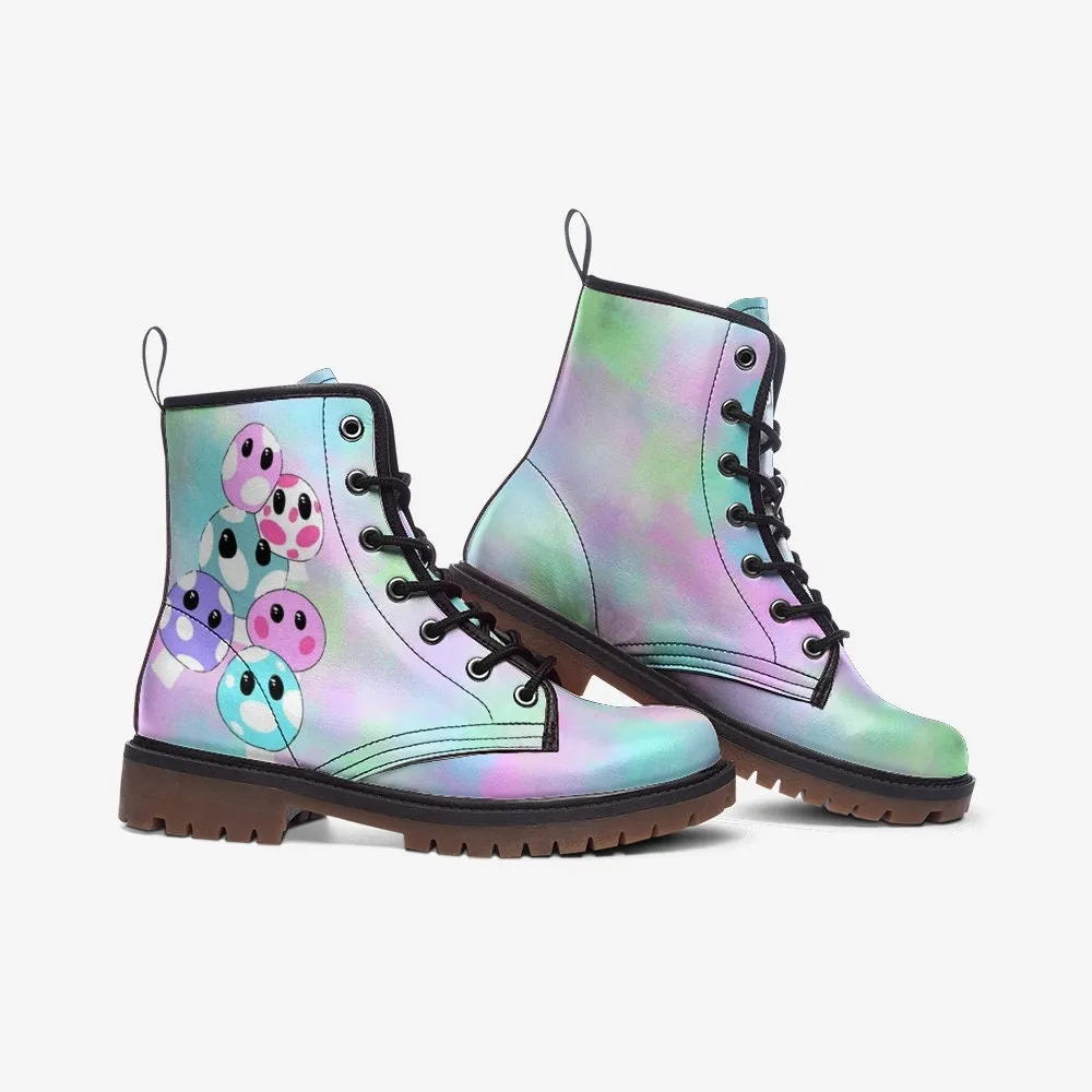 Kawaii Mushrooms Rainbow Unisex Vegan Leather Boots