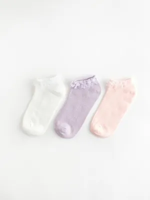 Lace Detailed Girls Booties Socks 3-Piece