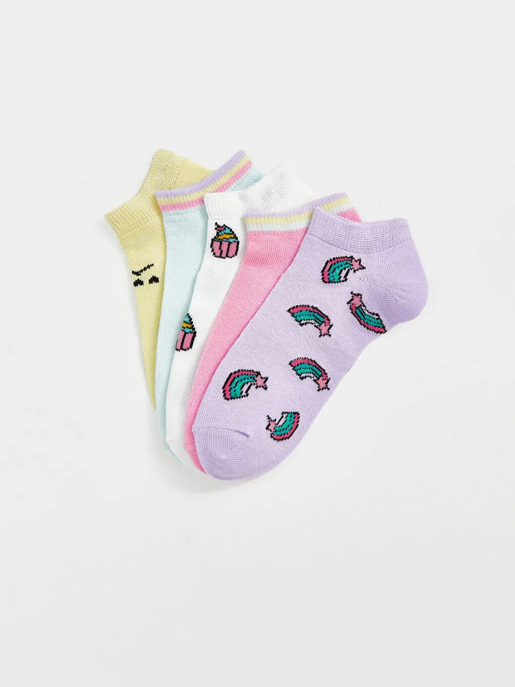 LCW Kids Lilac Patterned Girls Booties Socks 5-Pack