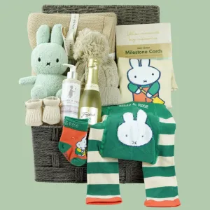 Luxury Baby Hamper, Miffy Plush, Blade And Rose Miffy Outfit, Organic Little Dutch Blanket