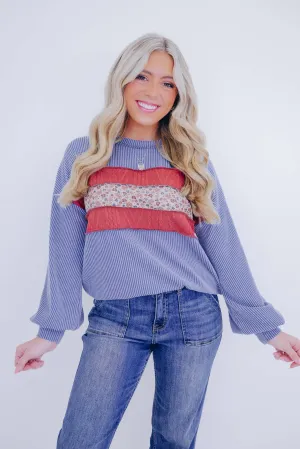 Maggie Mixed Fabric Textured Pullover- 2 Colors