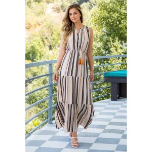 Margo Stripe Tassel Tie Maxi Dress