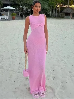 Mesh Maxi Dress | Polyester-Spandex | Cowl Neck & Sheer Overlay