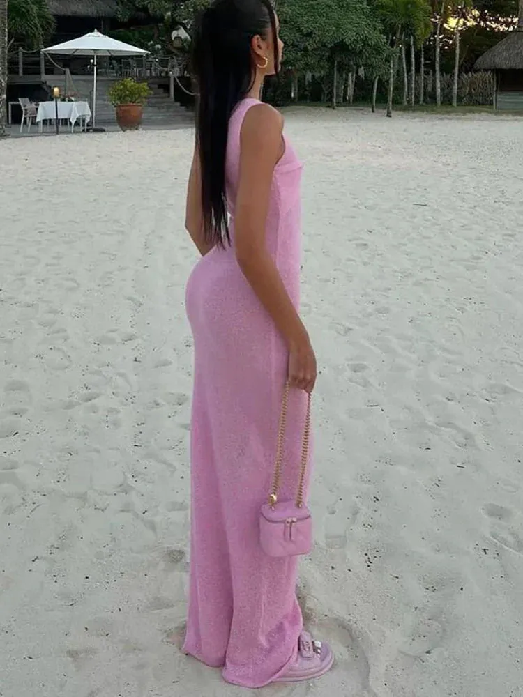 Mesh Maxi Dress | Polyester-Spandex | Cowl Neck & Sheer Overlay