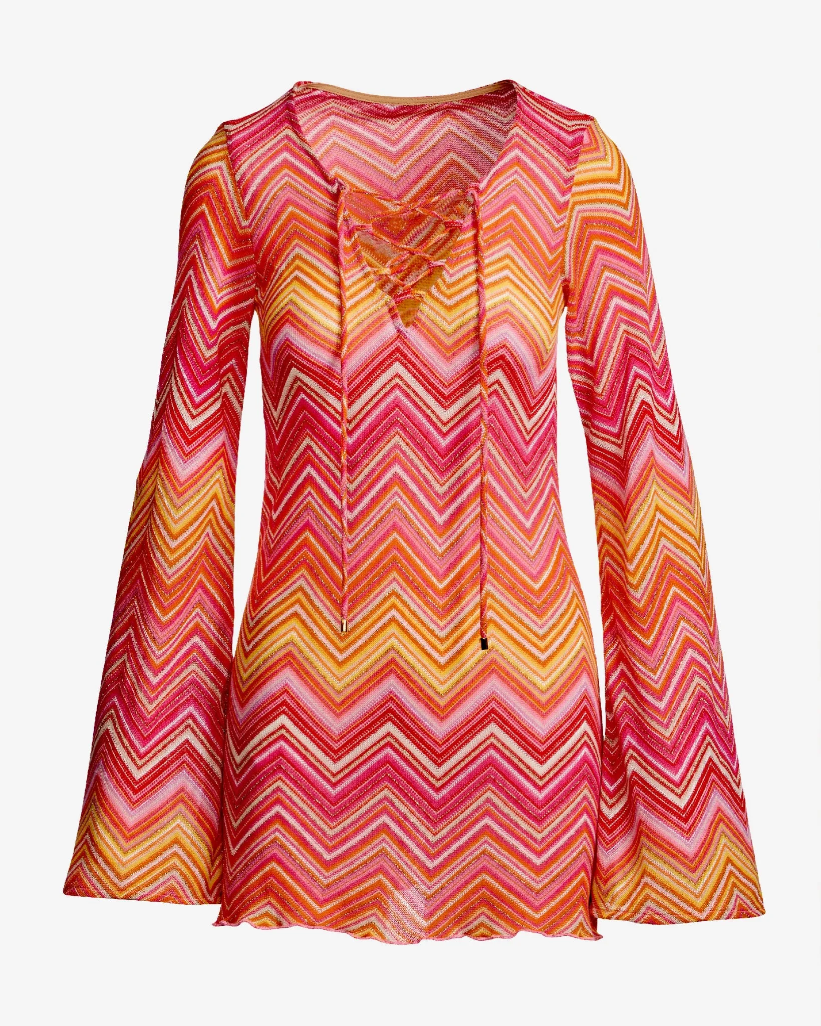 Metallic Chevron Lace Up Coverup Dress Pink Multi