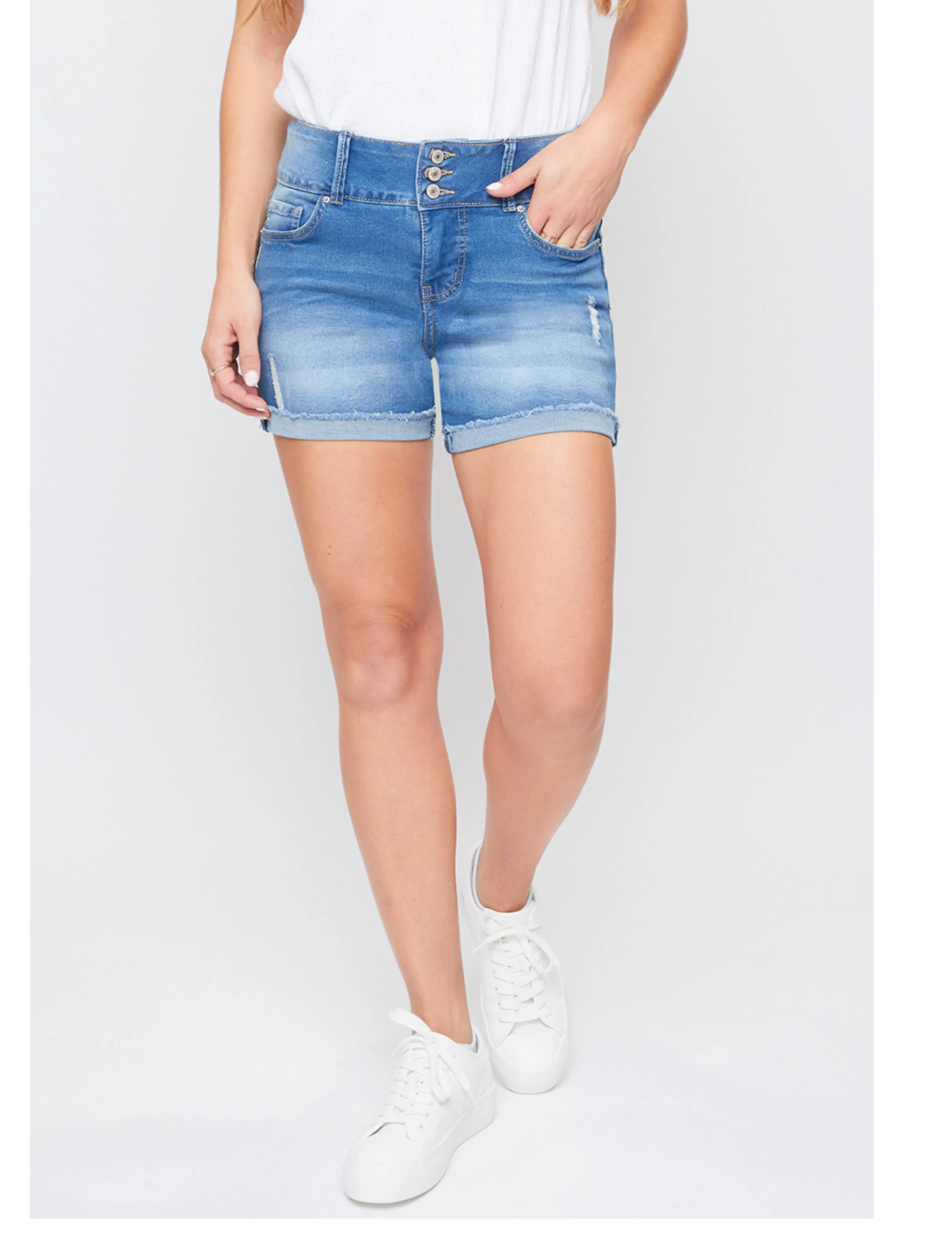 Missy Basic 3 Button Fray Cuff Shorts Pack Of 12