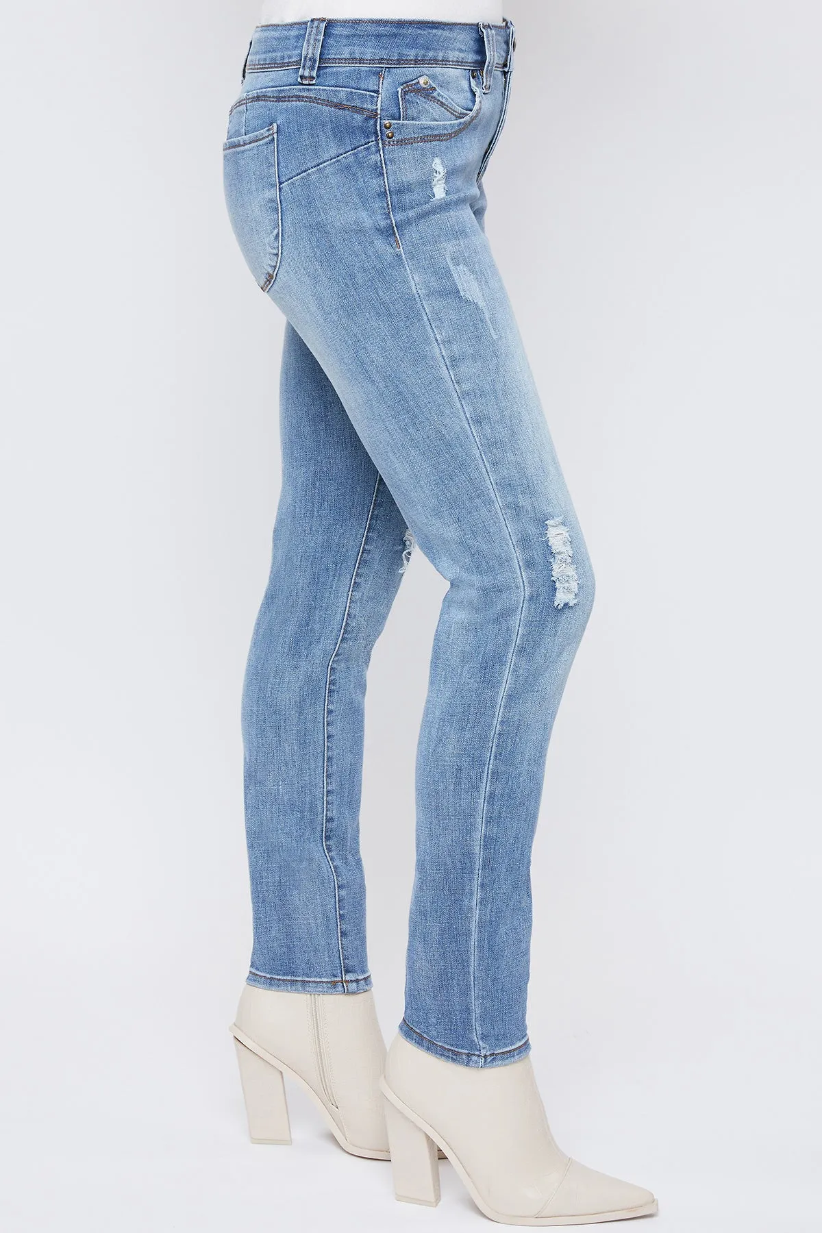 Missy Petite Wannabettabutt Mid-Rise 1-Button Skinny Jean Made With Recycled Fibers, Pack Of 12