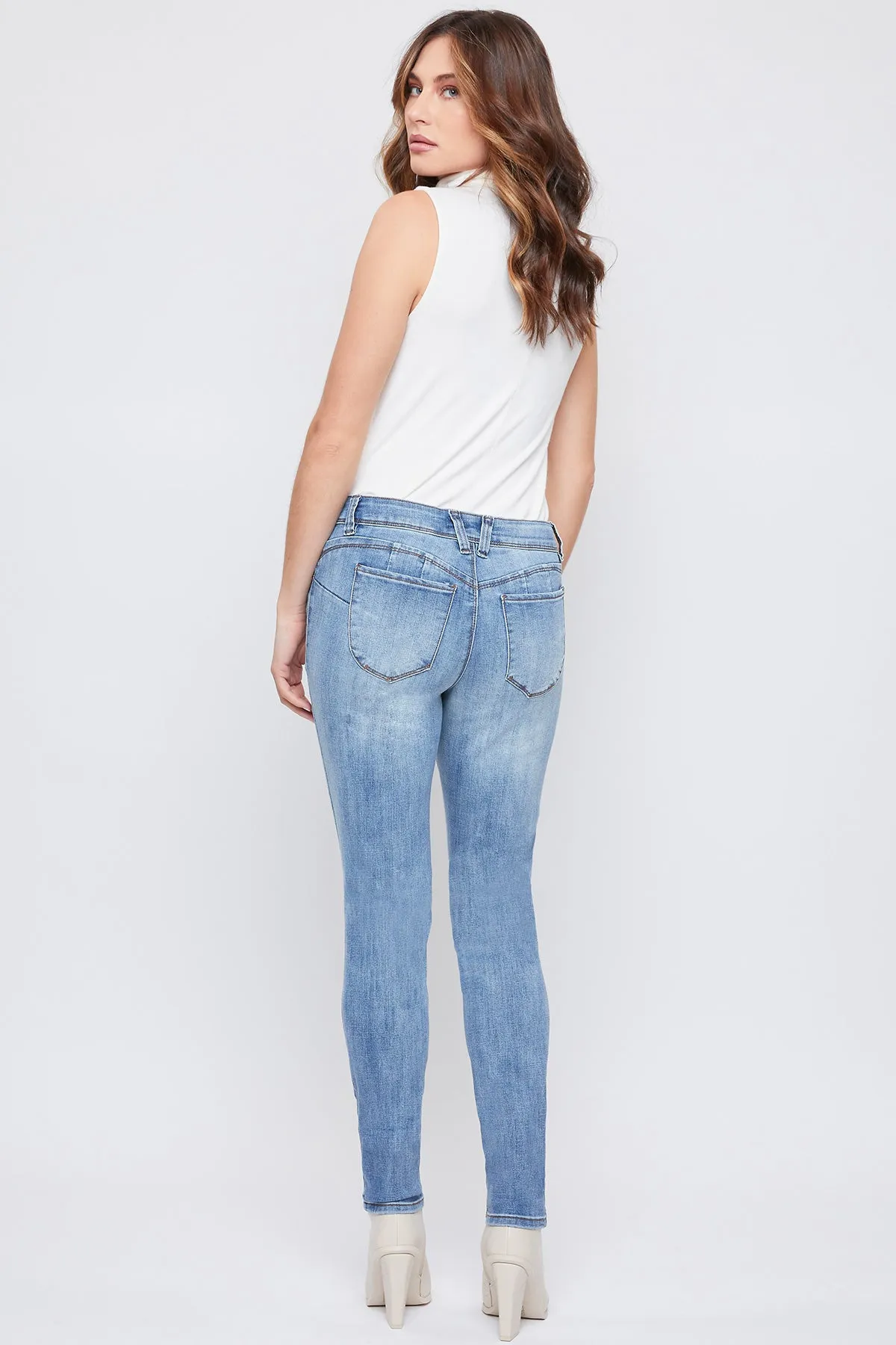 Missy Petite Wannabettabutt Mid-Rise 1-Button Skinny Jean Made With Recycled Fibers, Pack Of 12