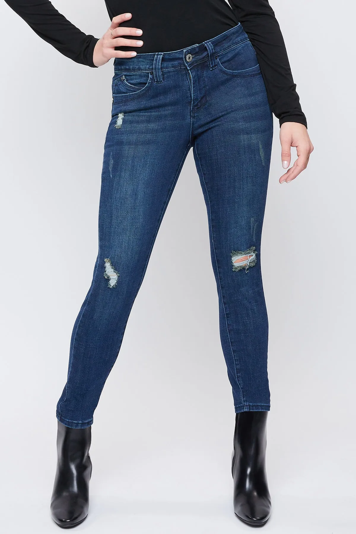 Missy Petite Wannabettabutt Mid-Rise 1-Button Skinny Jean Made With Recycled Fibers, Pack Of 12
