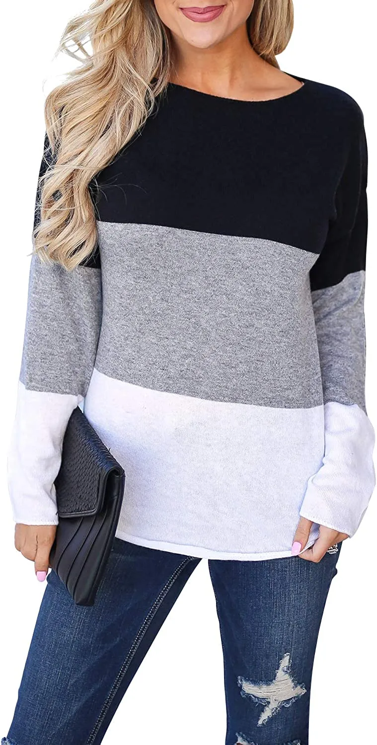 New Blooming Jelly Women's Long Sleeve Crew Neck Color Block Top, Sz S