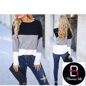 New Blooming Jelly Women's Long Sleeve Crew Neck Color Block Top, Sz S