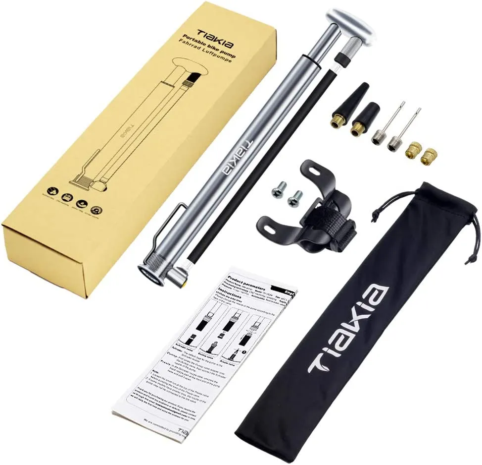 New Tiakia Bike Pump, Bicycle Pump Mini High Pressure 210 PSI - Fits Schrader/Presta/Woods Valve Fast Inflat, Compact Light and Fashion Bicycle Tire Pump with Needle/Frame for Road and Mountain Bikes