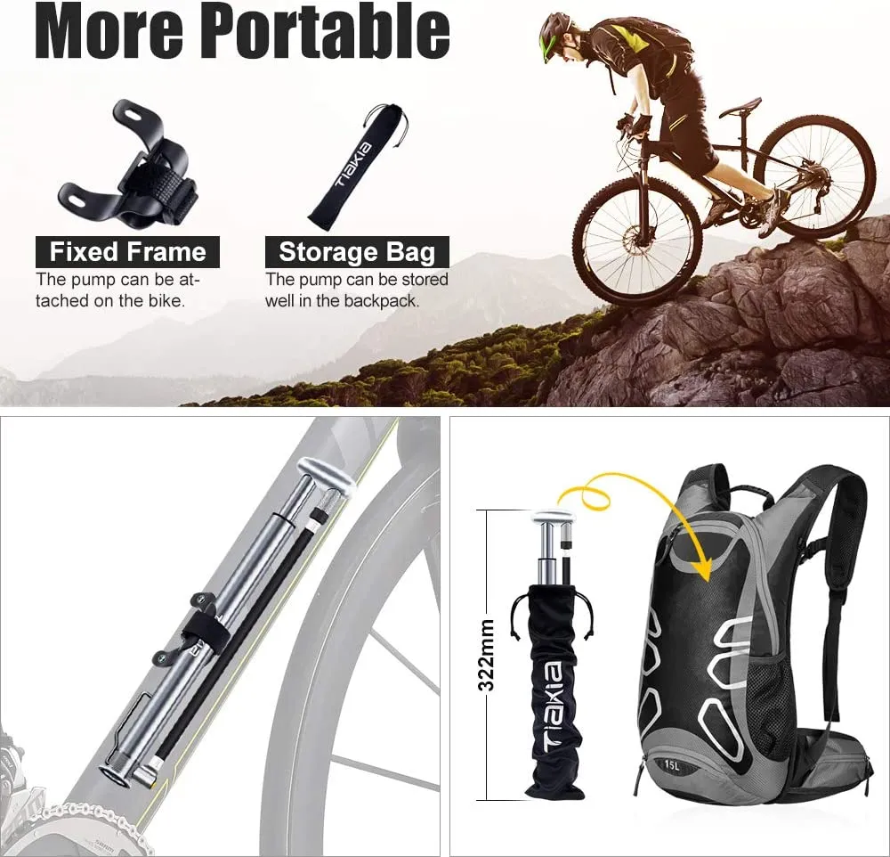 New Tiakia Bike Pump, Bicycle Pump Mini High Pressure 210 PSI - Fits Schrader/Presta/Woods Valve Fast Inflat, Compact Light and Fashion Bicycle Tire Pump with Needle/Frame for Road and Mountain Bikes