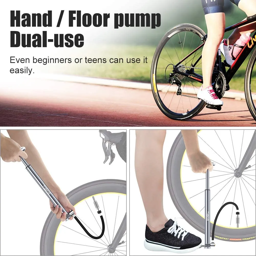 New Tiakia Bike Pump, Bicycle Pump Mini High Pressure 210 PSI - Fits Schrader/Presta/Woods Valve Fast Inflat, Compact Light and Fashion Bicycle Tire Pump with Needle/Frame for Road and Mountain Bikes