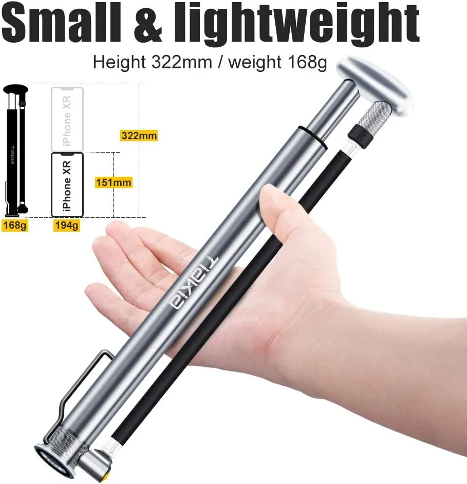 New Tiakia Bike Pump, Bicycle Pump Mini High Pressure 210 PSI - Fits Schrader/Presta/Woods Valve Fast Inflat, Compact Light and Fashion Bicycle Tire Pump with Needle/Frame for Road and Mountain Bikes