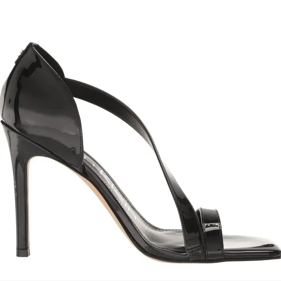 NWOT Calvin Klein Tracy Patent Leather 4&quot; Heeled Sandals in Black Sz. 9.5