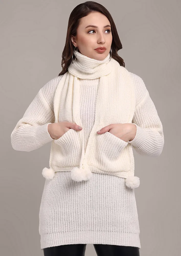 Off-White Knitted Sweater With Muffler