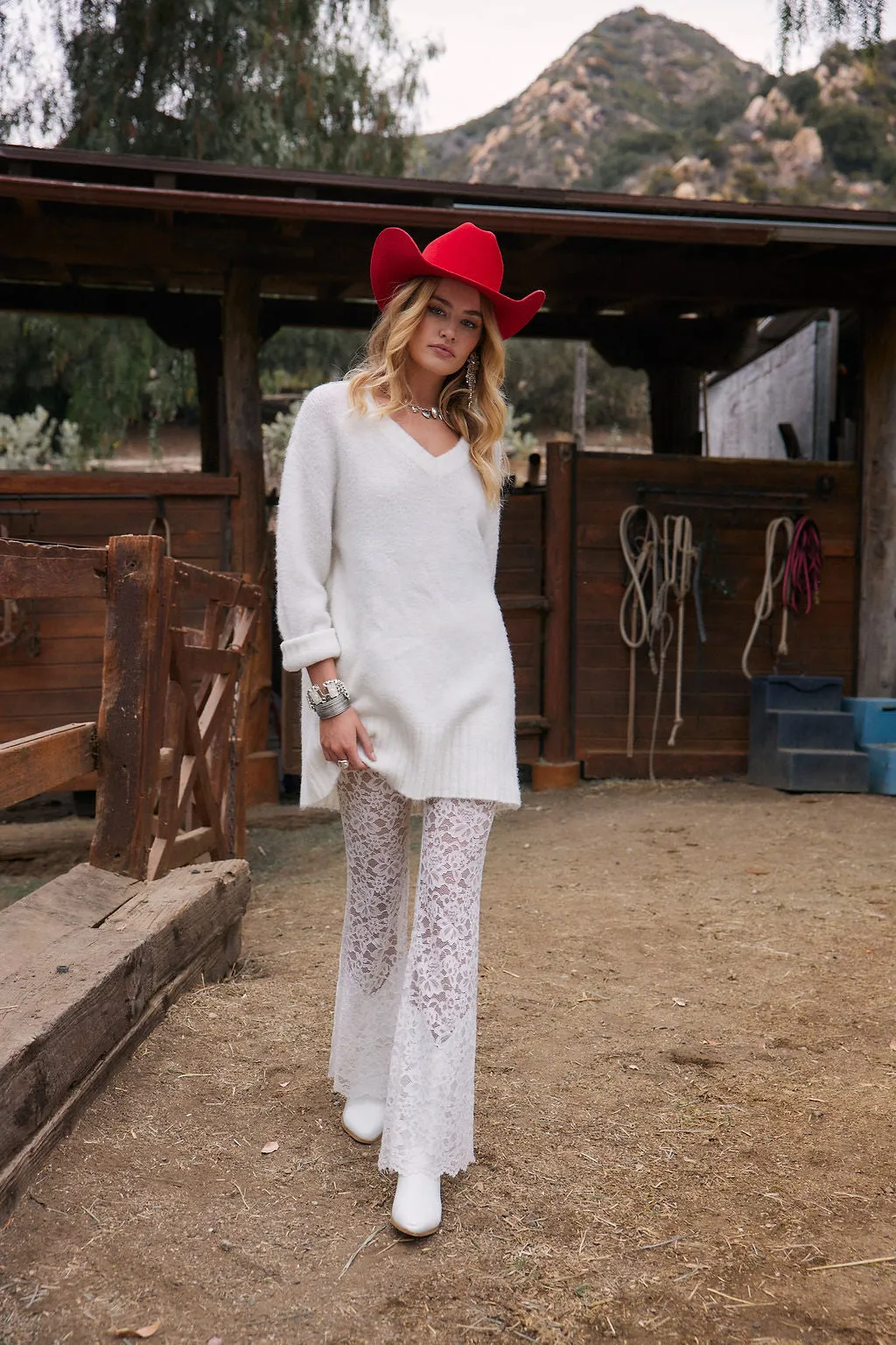 Olivia White V-Neck Sweater Dress
