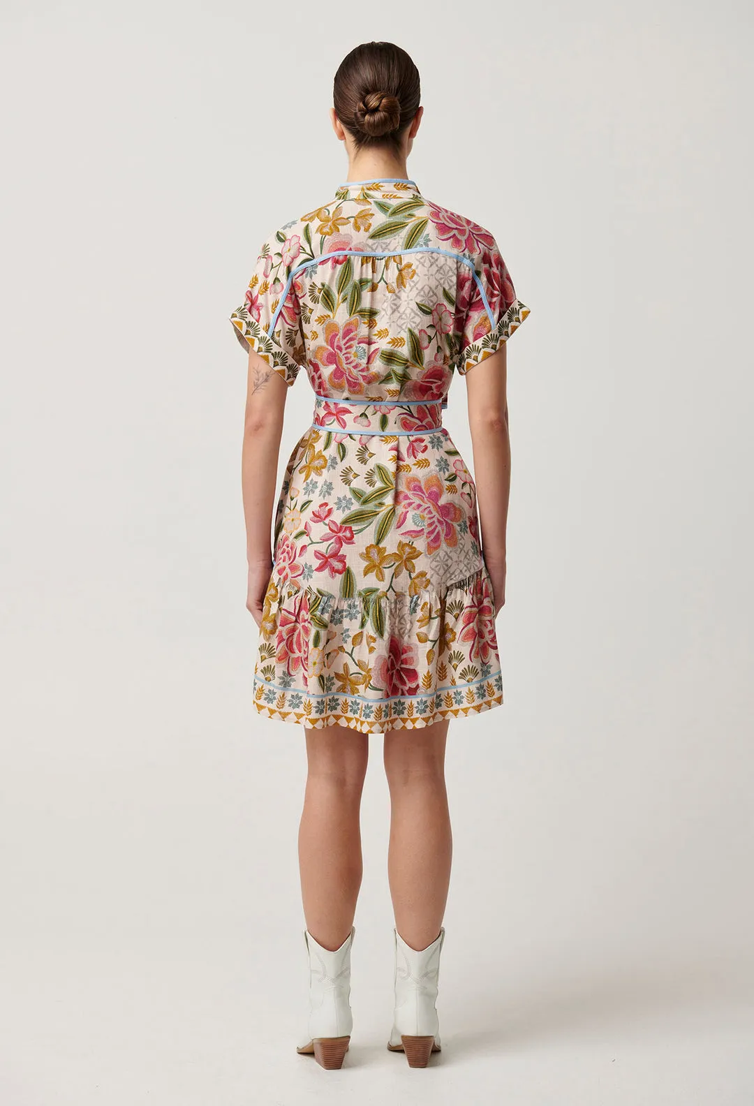 Once Was - Clementine Linen Viscose Shirt Dress in Azalea Fields