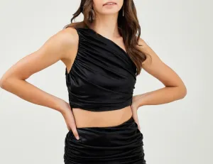 One Shoulder Ruched Crop Top