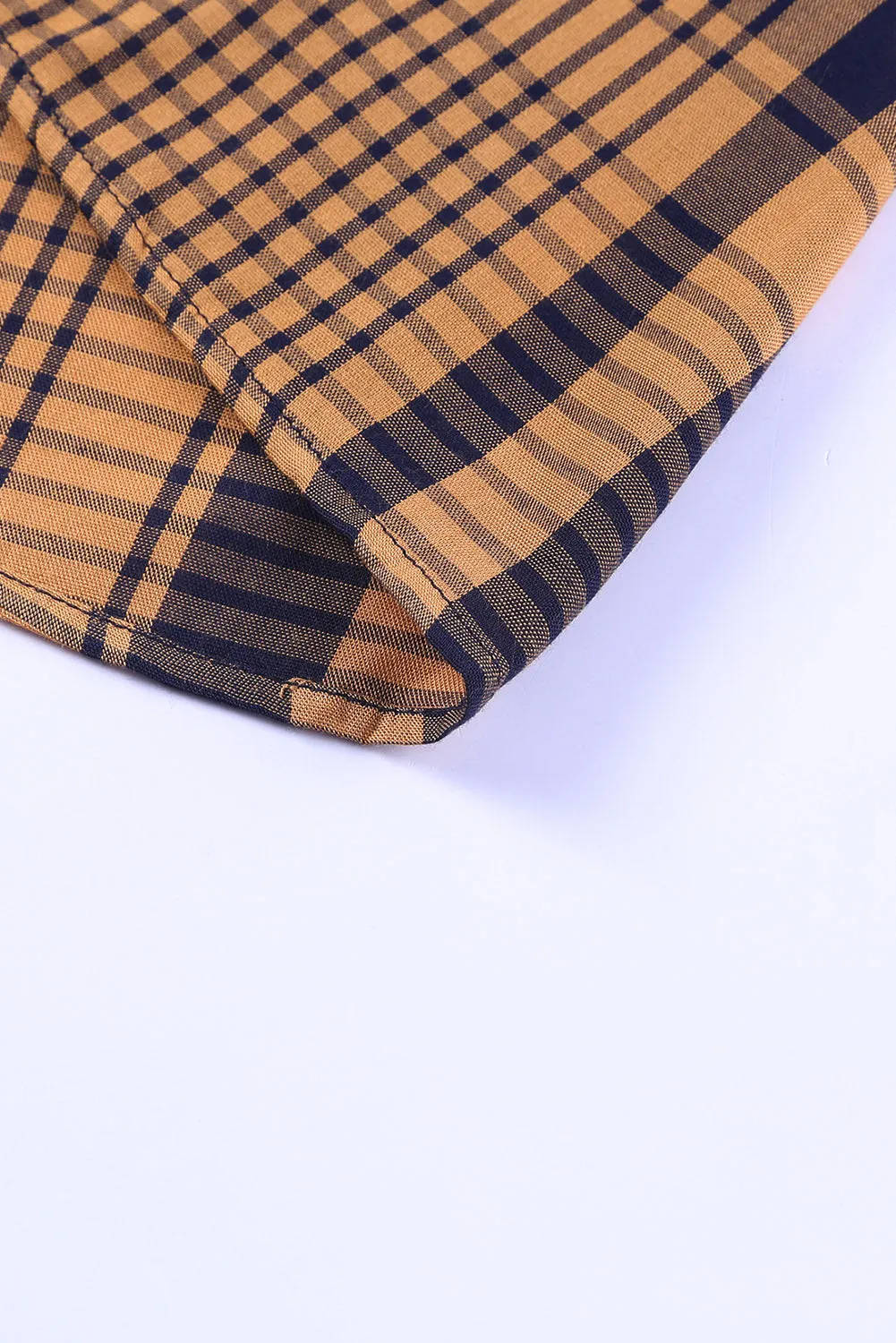 Orange Plaid Print Pocketed Drawstring High Waist Mini Dress