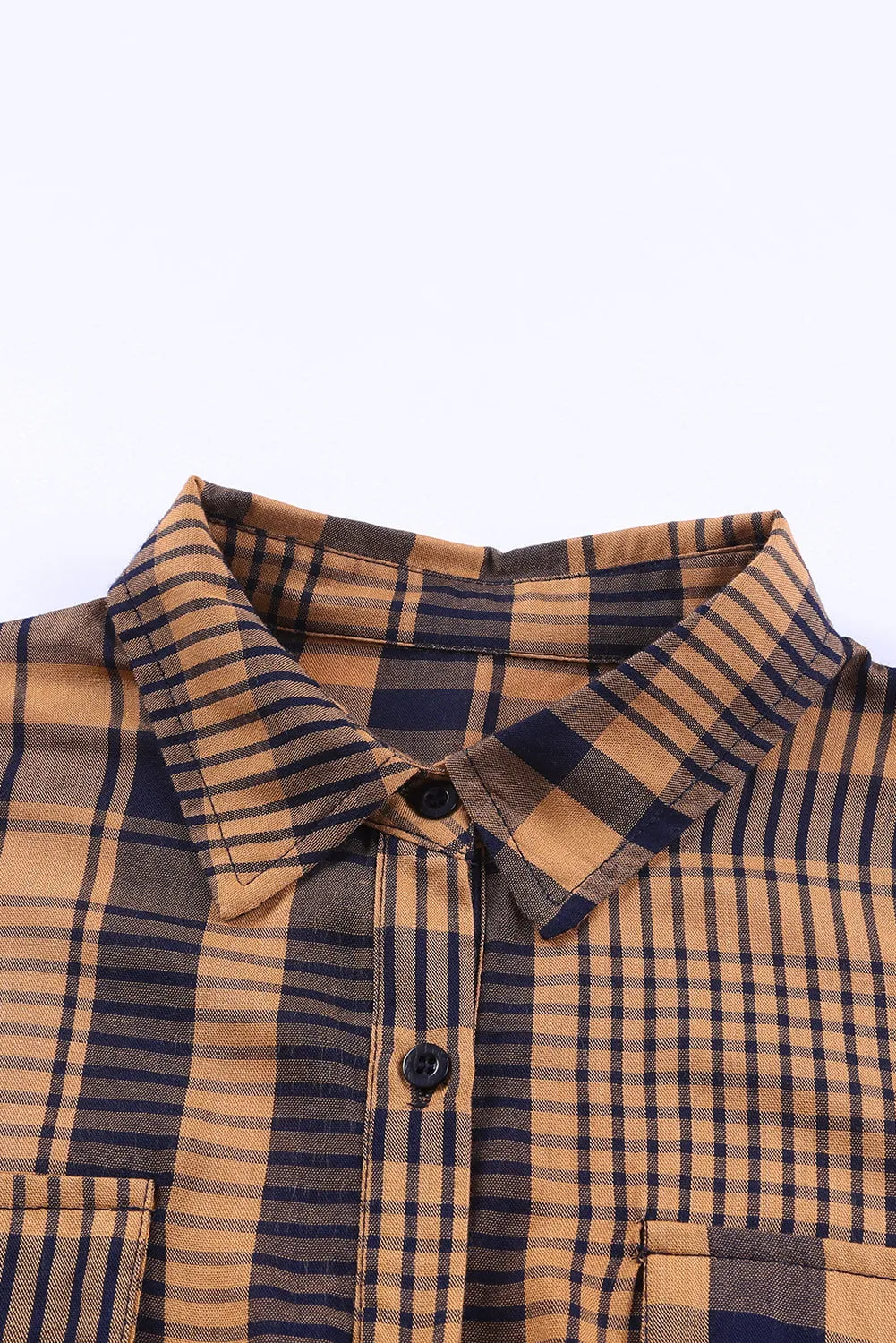Orange Plaid Print Pocketed Drawstring High Waist Mini Dress