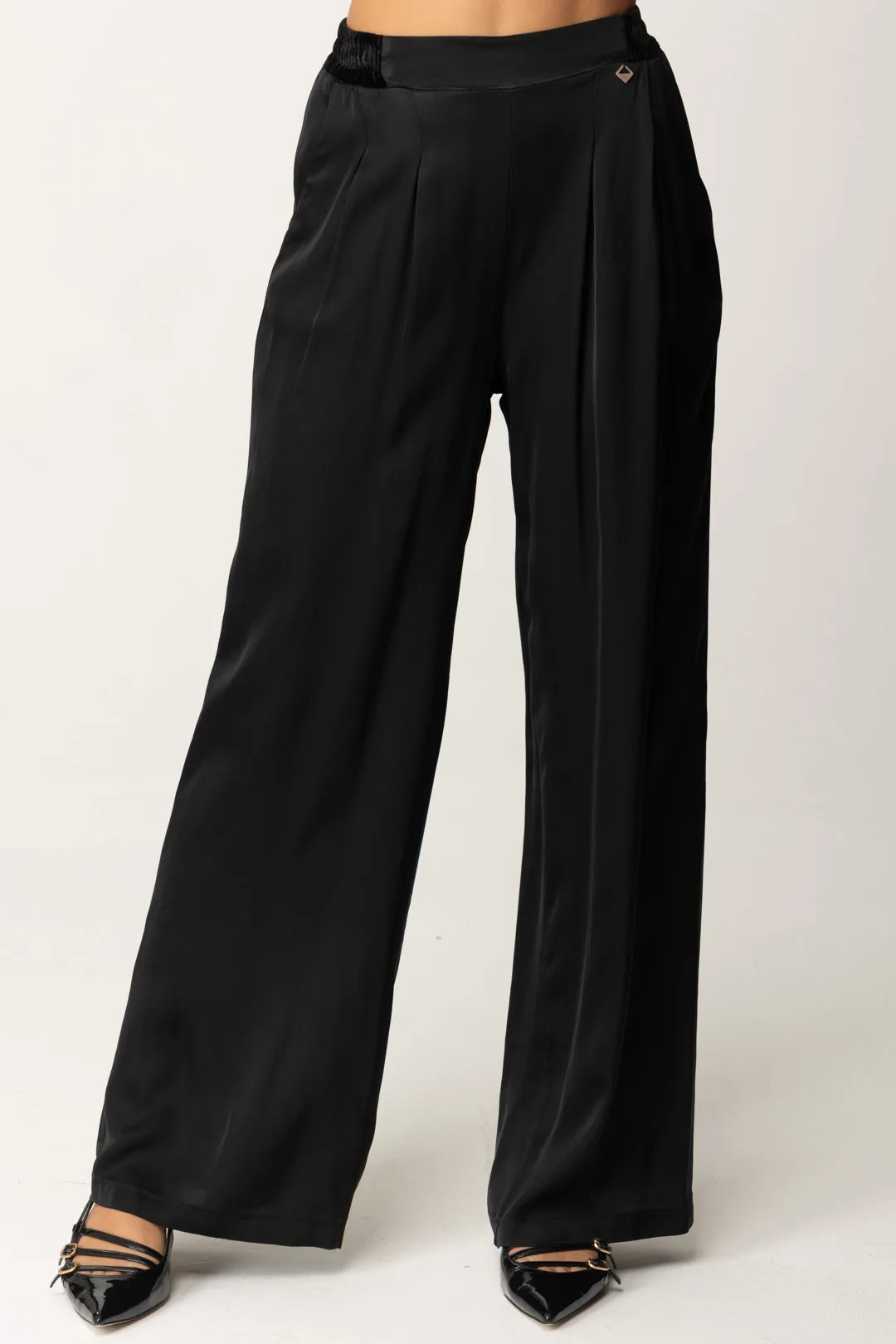 Pantaloni Palazzo con Dettagli In Velluto