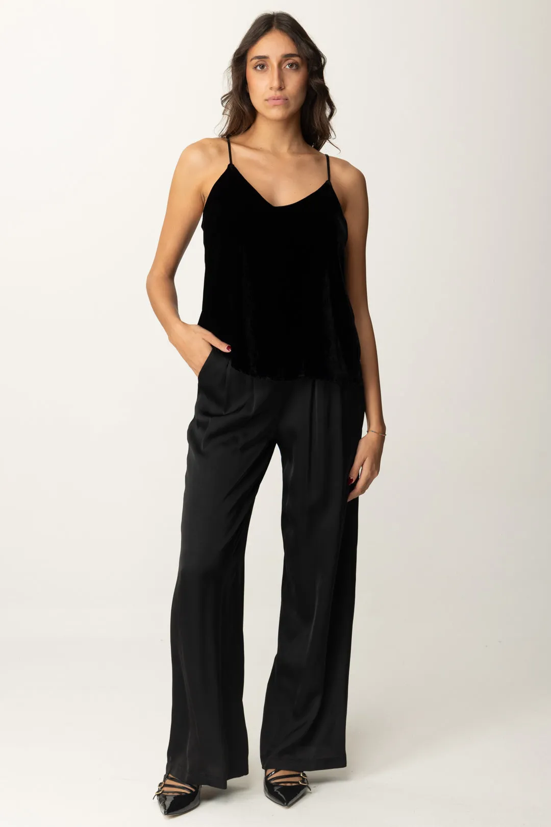 Pantaloni Palazzo con Dettagli In Velluto