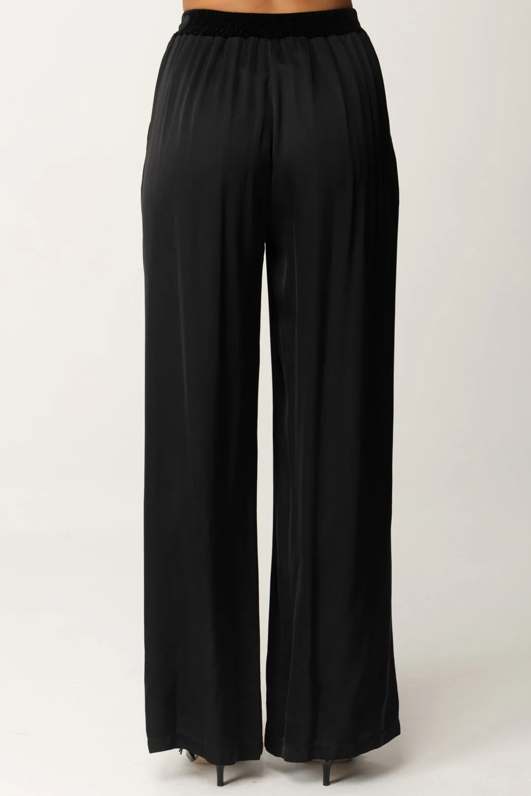 Pantaloni Palazzo con Dettagli In Velluto
