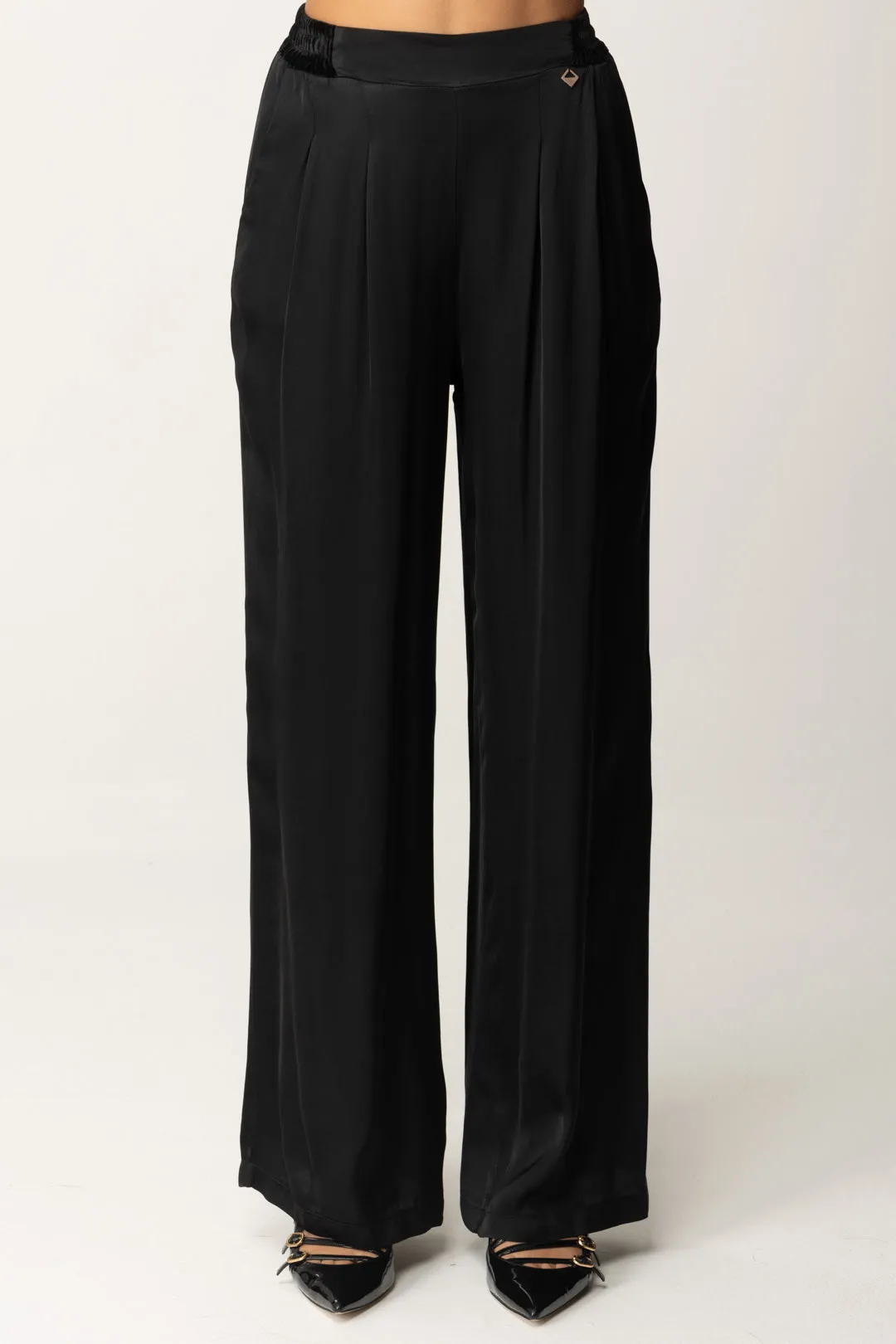 Pantaloni Palazzo con Dettagli In Velluto