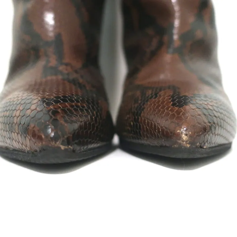 Paris Texas Snakeskin Print Knee High Boots Dark Brown Size 39