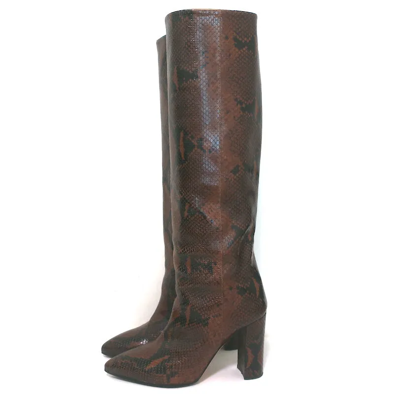 Paris Texas Snakeskin Print Knee High Boots Dark Brown Size 39