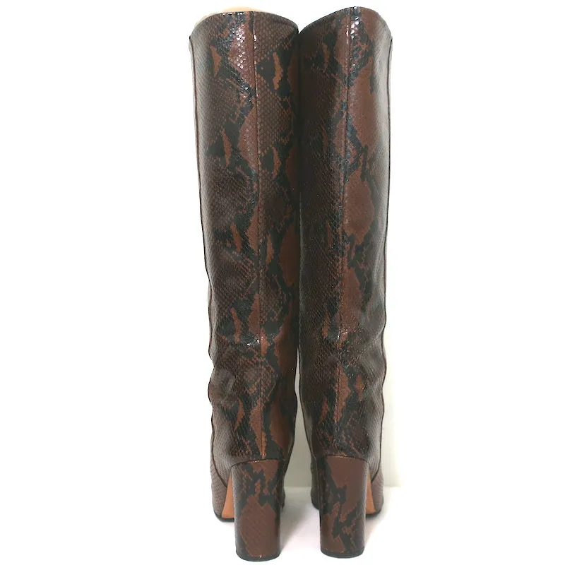 Paris Texas Snakeskin Print Knee High Boots Dark Brown Size 39