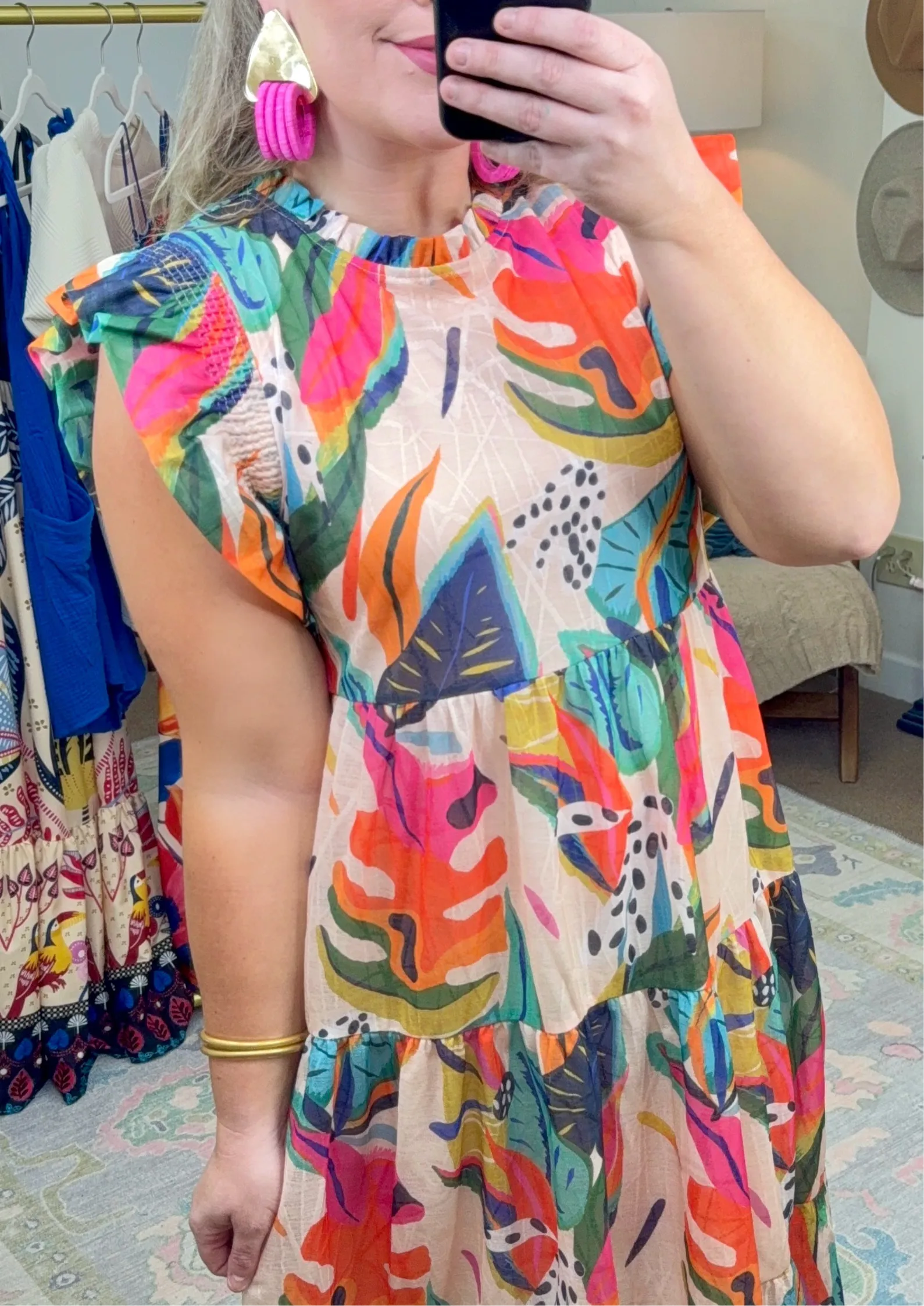 Party Under the Palms Print Tiered Midi Dress