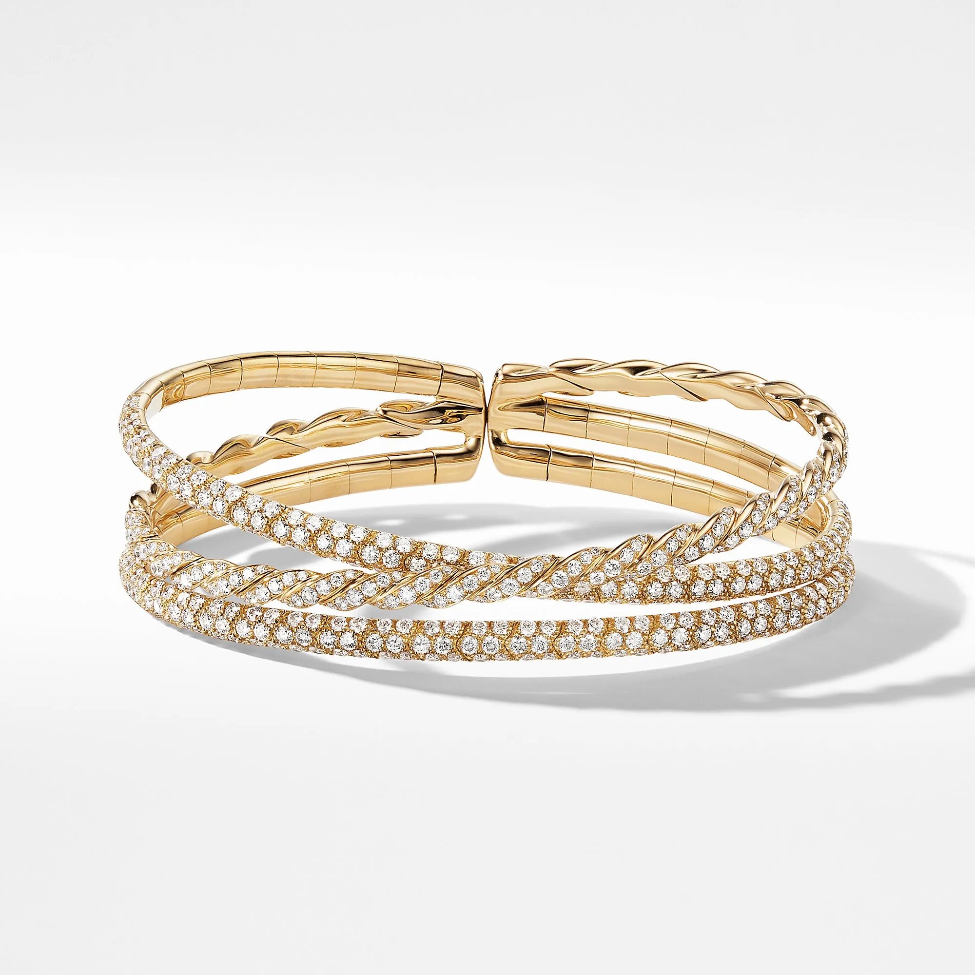 Pavéflex Three Row Bracelet with Diamonds in 18K Yellow Gold, Size Medium