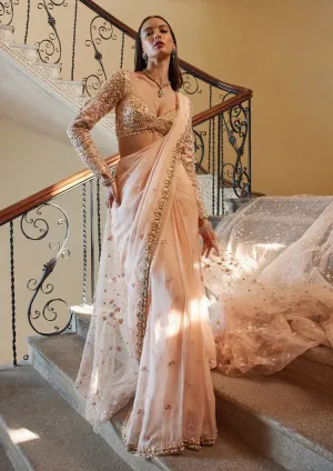 Peach organza draped sari and blouse