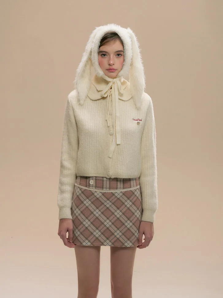 Pink Cozy Plaid Wool Mini Skirt