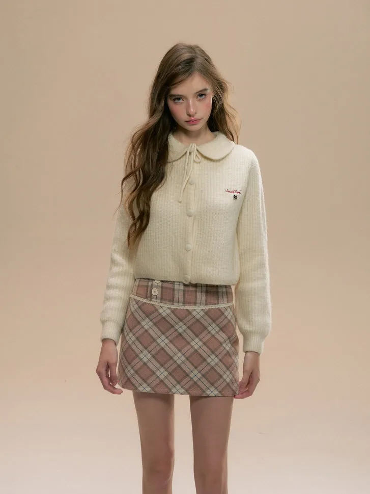 Pink Cozy Plaid Wool Mini Skirt