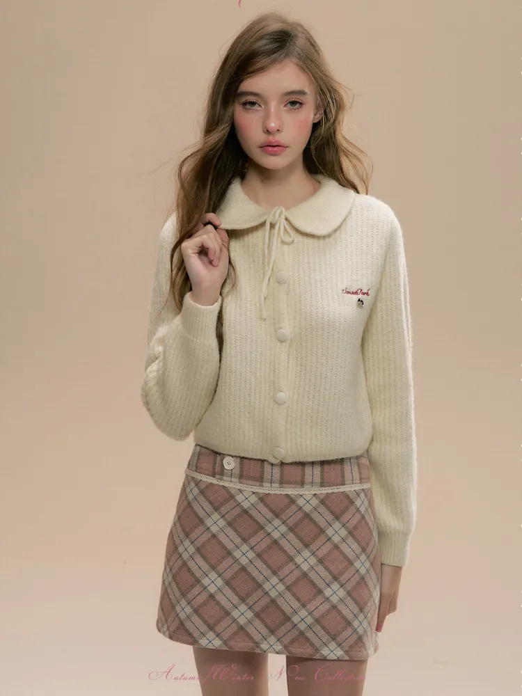 Pink Cozy Plaid Wool Mini Skirt