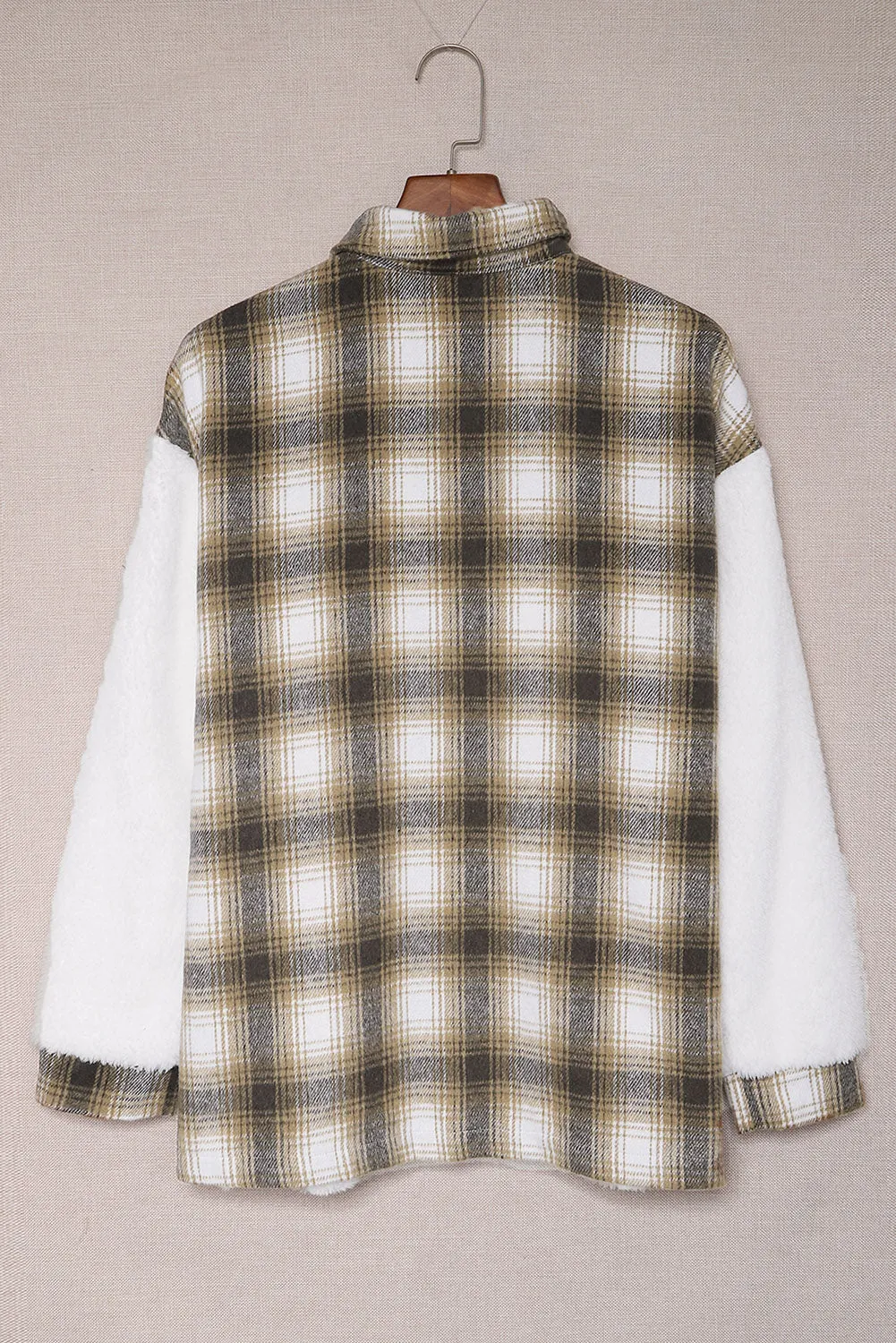 Plaid Buttoned Pocket Sherpa Jacket