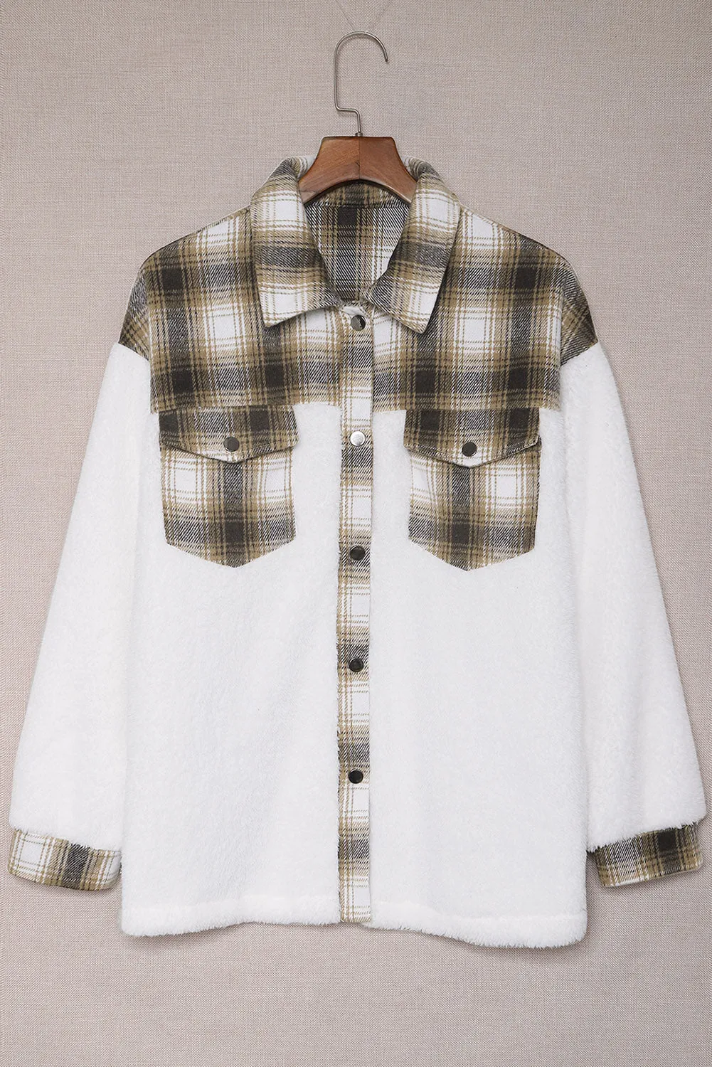 Plaid Buttoned Pocket Sherpa Jacket