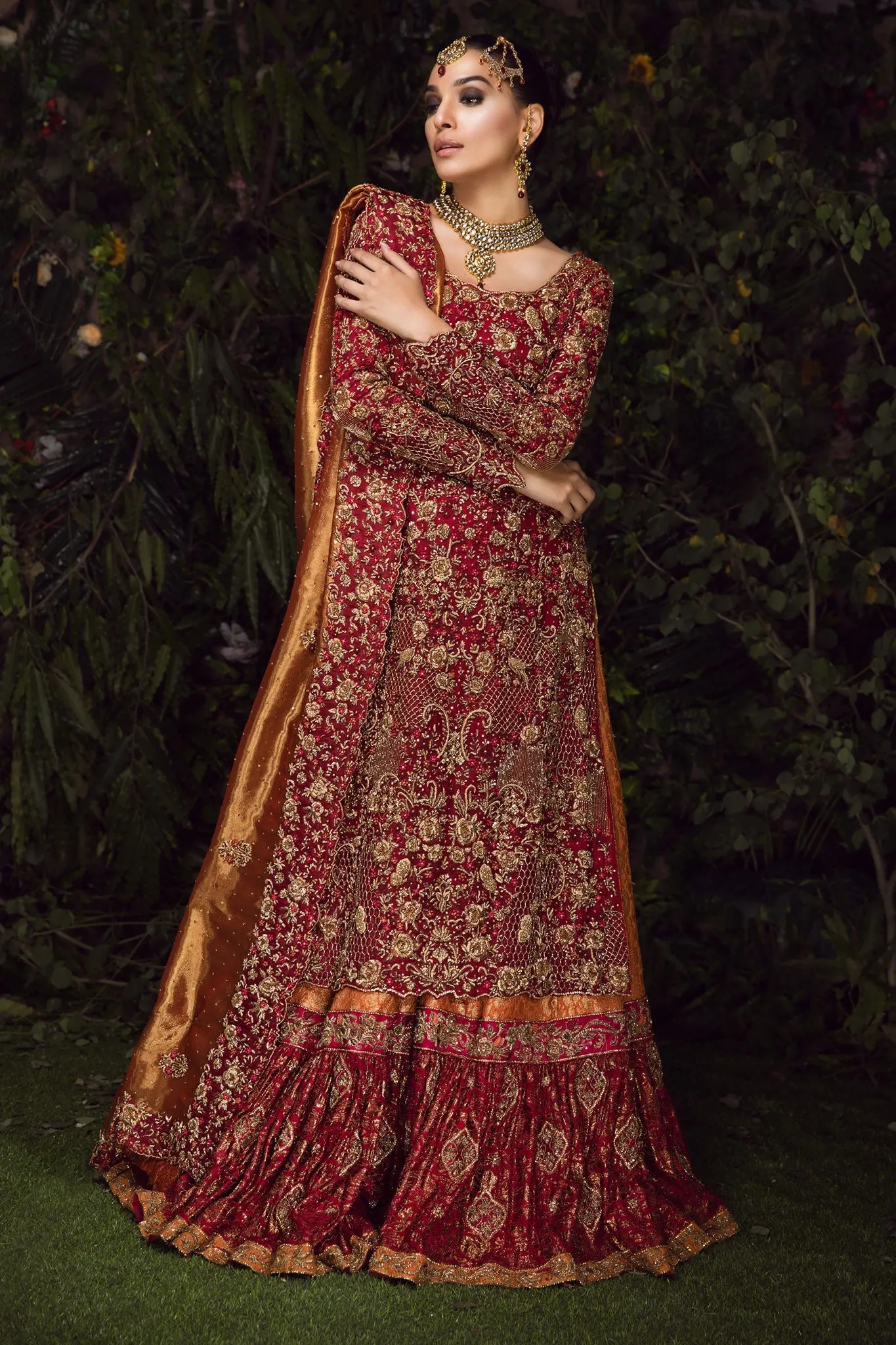 Pretty Bridal Lehenga in Red and Golden Colour #BN1075