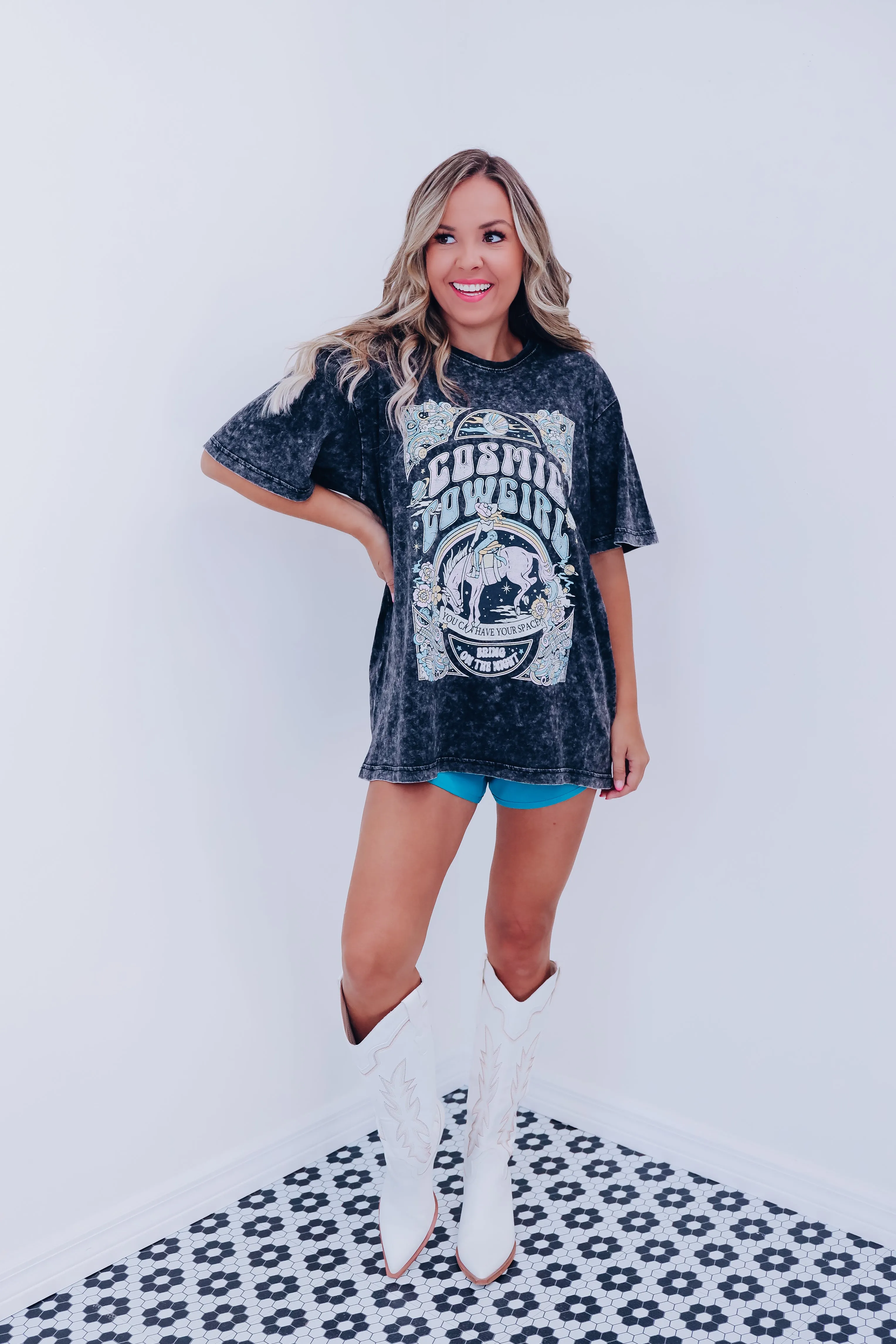 "Cosmic Cowgirl" Graphic Tee - Black